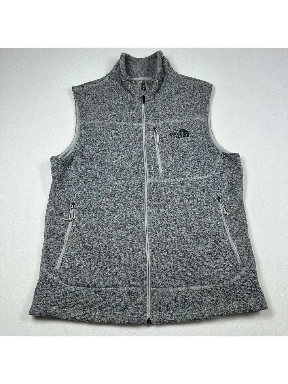 The North Face Mens Fill Zip Sweater Vest Fleece Lined Gray Heather Size Small